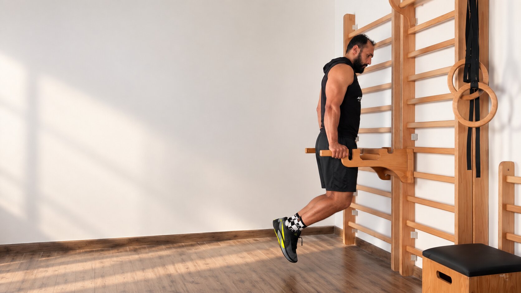 Athlete performing dips on the HAI wall bars